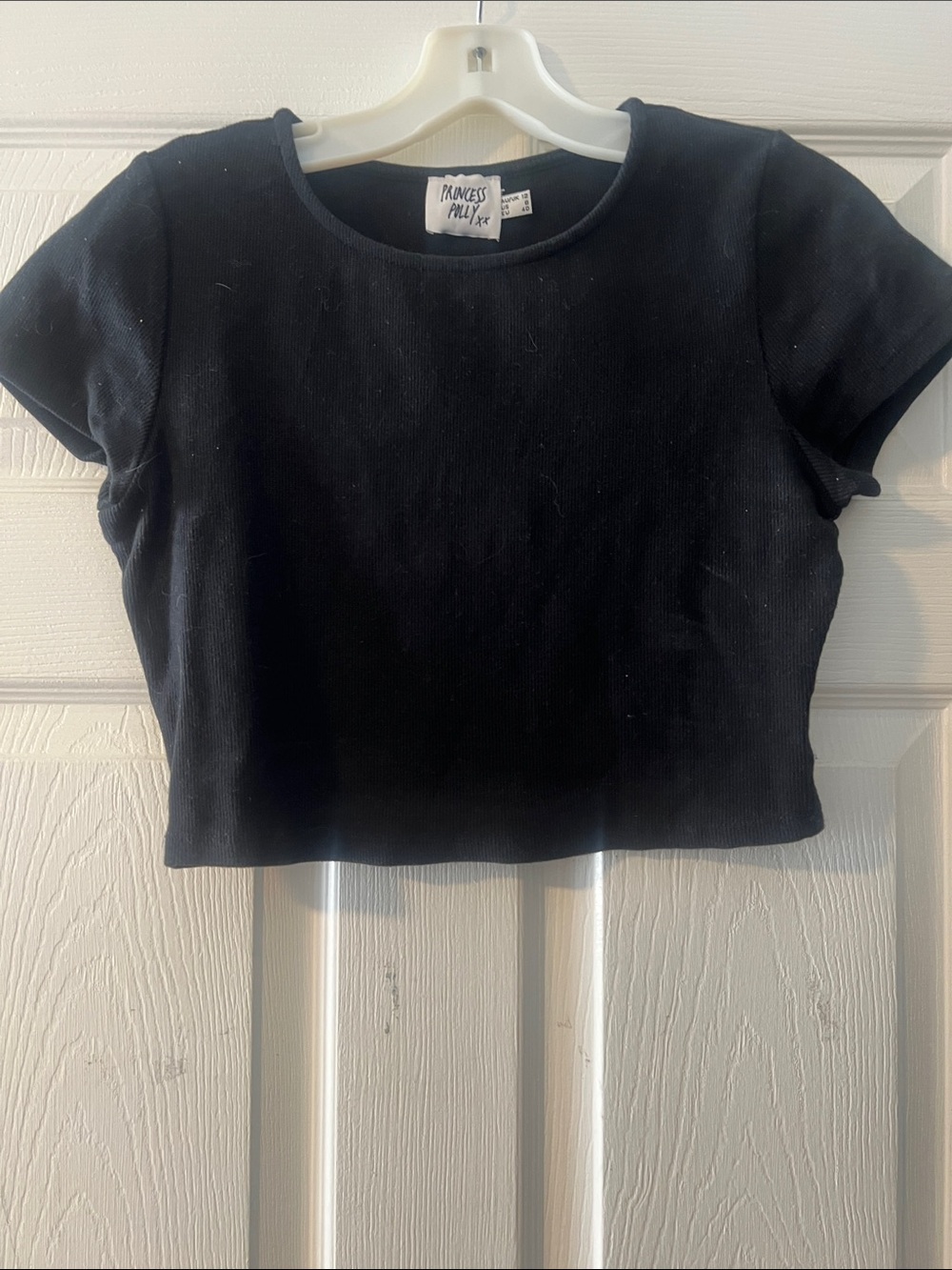 Princess Polly Black Ribbed Cropped Tee